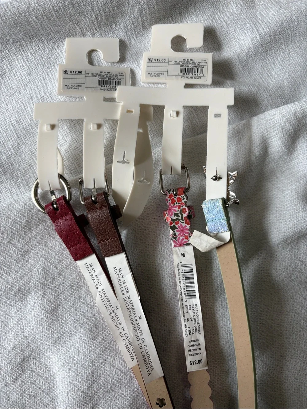 Cat & Jack Girls' Belt Set — Mint Ombre, Pink Floral, Brown, Red